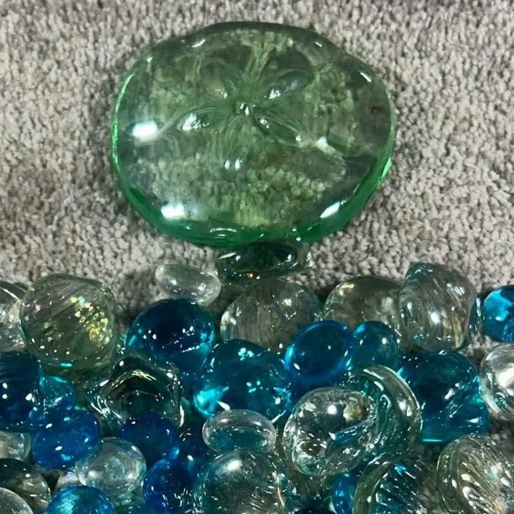 Decorative Glass Gems Blue Clear Green Sand Dollar Coastal Decor Craft Lot
